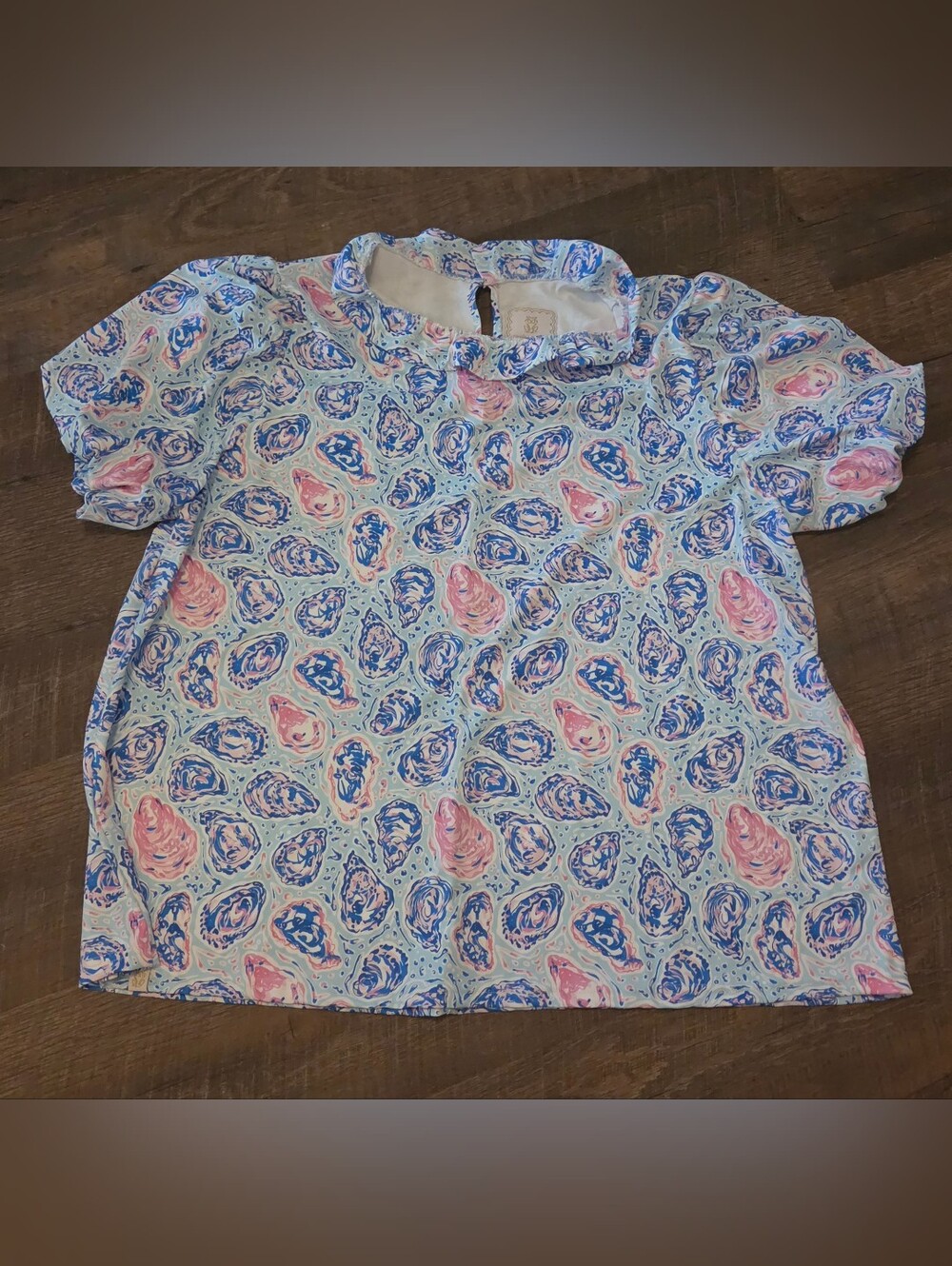 Girls' Pastel Blue & Pink Printed Ruffle Neck Top